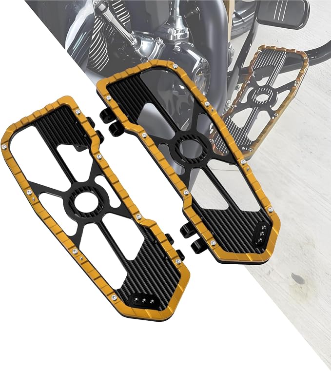 Motorcycle Floorboards Driver Footboards Wide Foot Pegs Board Pedal Compatible with Toouing Electra Road Street Glide Softail Road King Yellow Edge