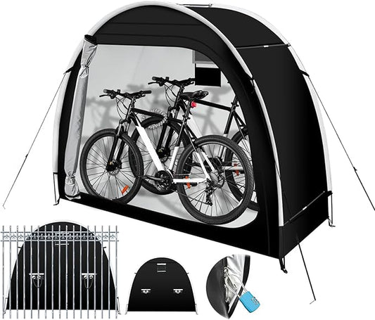 Anti-Theft Bike Storage Tent with Lockable Zipper & Security Eyelets, Upgraded PU5000 Waterproof Outdoor Storage Shed for 2-3 Bikes, Bicycle Motorcycle Garden Tools Shelter (80x32x68 Inches)