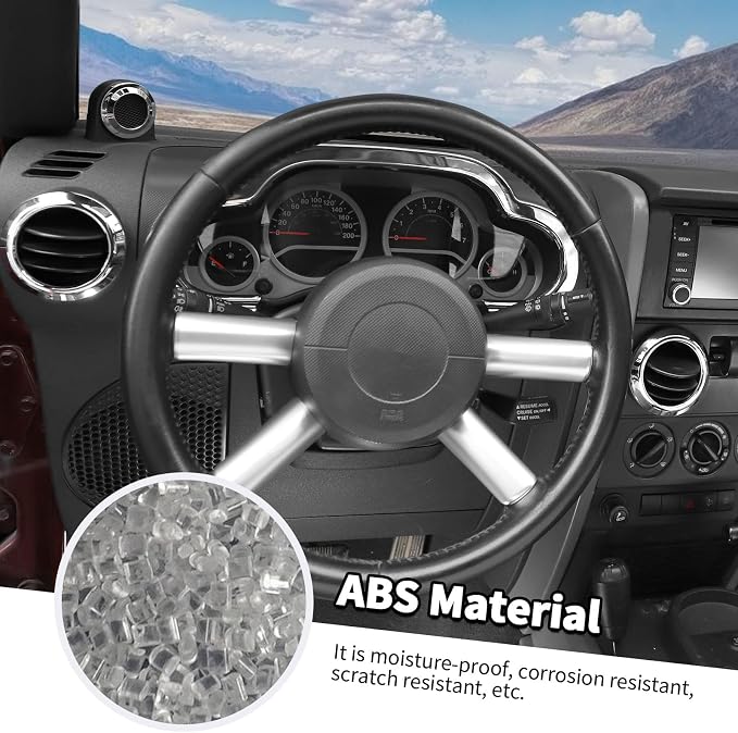 Jimen Fit for Jeep Wrangler JK JKU 2007-2010, 14PCS Interior Kits - Instrument Panel Dashboard Cover, AC Vent Ring, Passenger Grab Handle Trim, A Pillar Speaker Cover (Chrome)