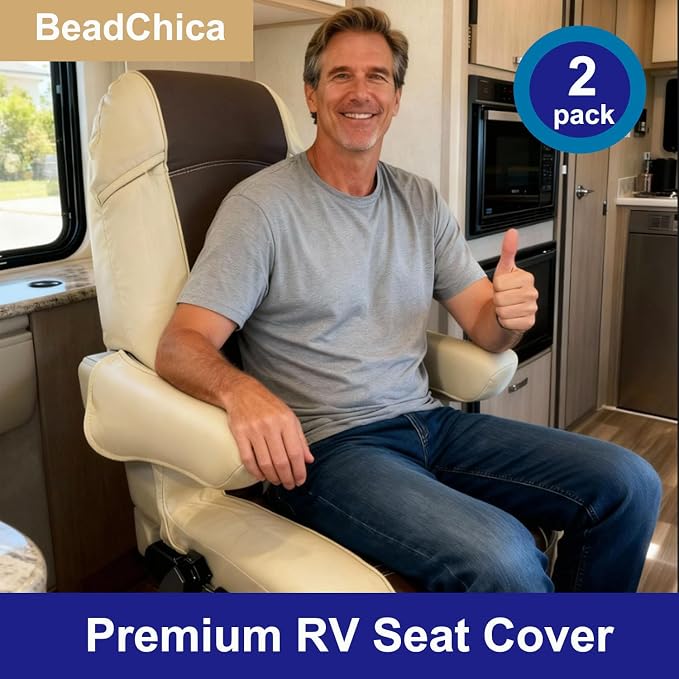 BeadChica 2 Pack RV Seat Covers-for Captains Chairs,Leather Motorhome Seat Covers for Class-A RV Seat with Arm Rest Covers,Coffee