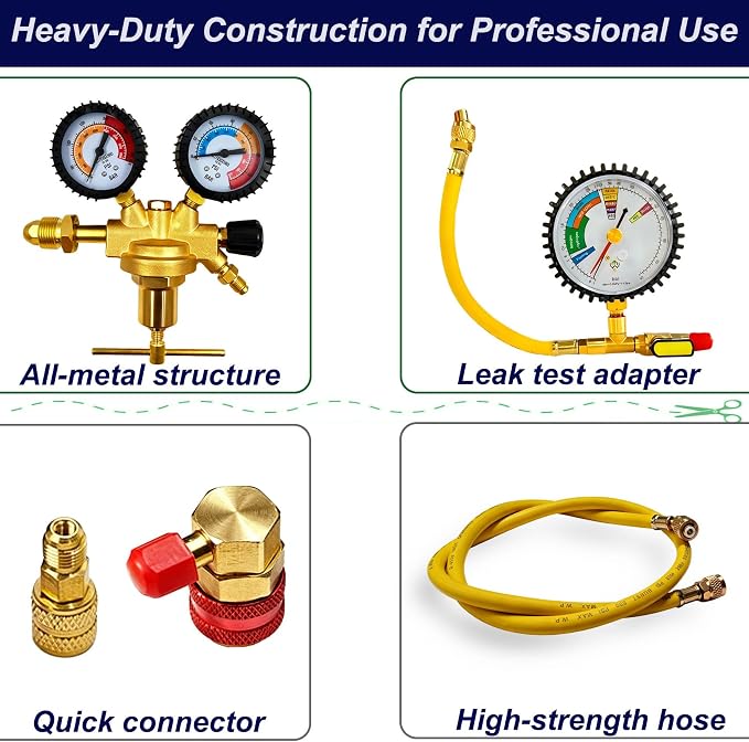 53010 Automotive/HVAC Pressure Tester Kit, Nitrogen Pressure Testing Tools, Includes 53001 Nitrogen Pressure Regulator, Leak Testing Adapter 53042, Charging Hose, R134a Adapter, R410A Adapter