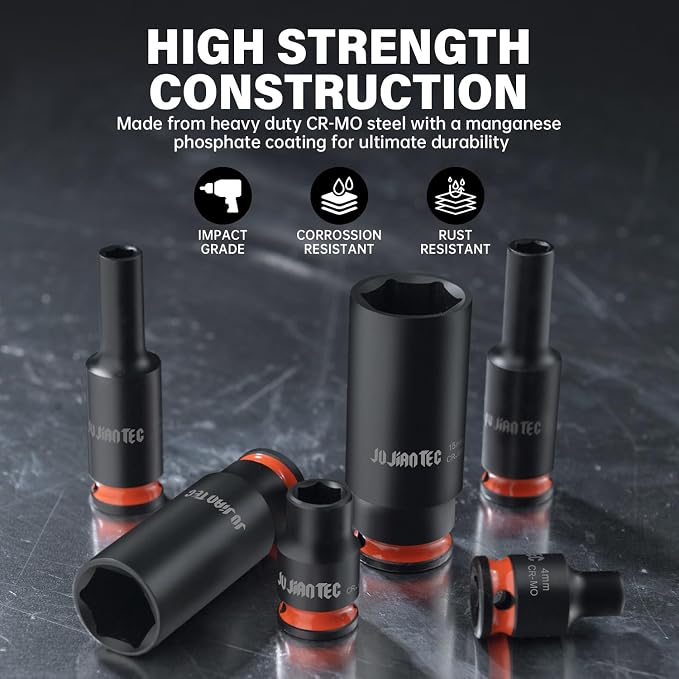 48-Piece 1/4" Drive Impact Socket Set, SAE & Metric (3/16"-9/16" & 4-15mm), Shallow & Deep Sockets Kit, 6-Point, Premium Cr-Mo Steel for Auto Repair, Sturdy Storage Case