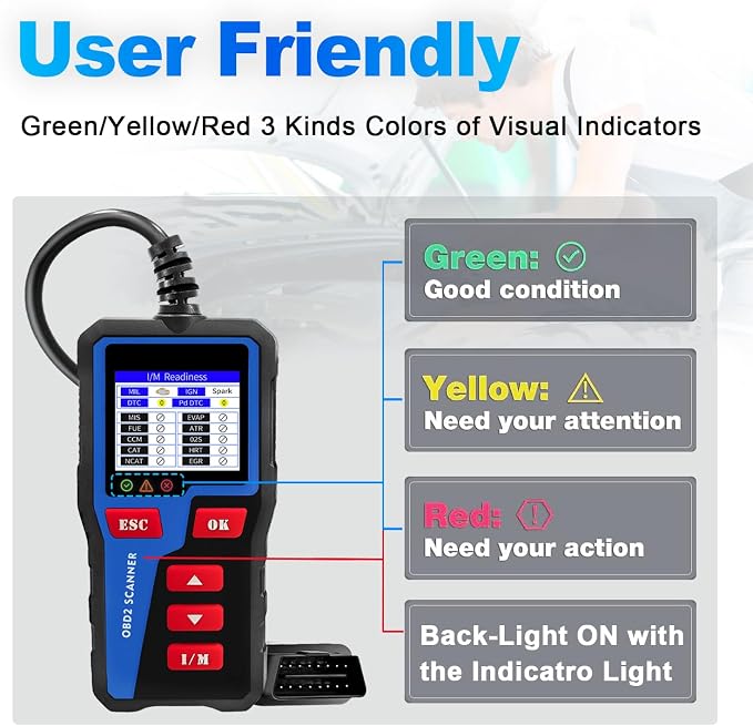 AT300 Car Code Reader, OBD2 Car Code Scanner Check Engine Light Fault Code Reader Scanner CAN Diagnostic Tool for All OBDII Protocol Cars,Cranking Test
