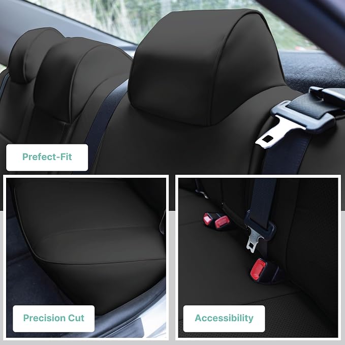 FH Group Custom Fit Seat Covers Specifically Made for 2012-2017 Toyota Camry LE | SE | XSE | XLE - Faux Leather, Waterproof Car Seat Cover, Rear Set Black