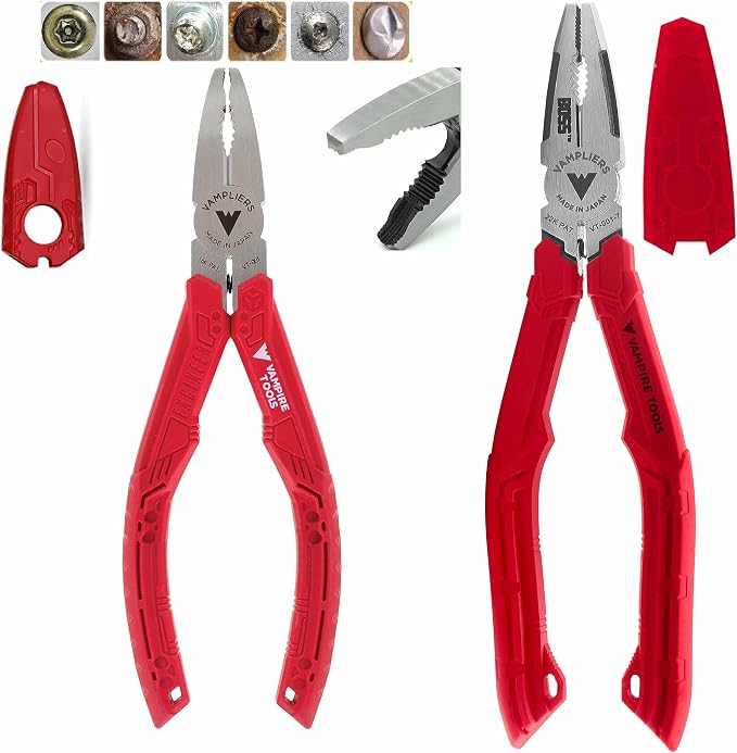 VAMPLIERS 2-PC Screw Extractor Pliers Set: 6.25" + 7" Screw Removal Pliers. Unique Non-slip Jaws. Made in Japan.