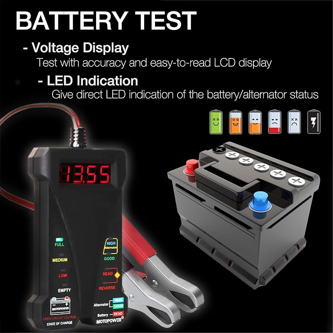 MOTOPOWER MP0514A 12V Battery Tester with MP69033 Car OBD2 Code Reader Scanner