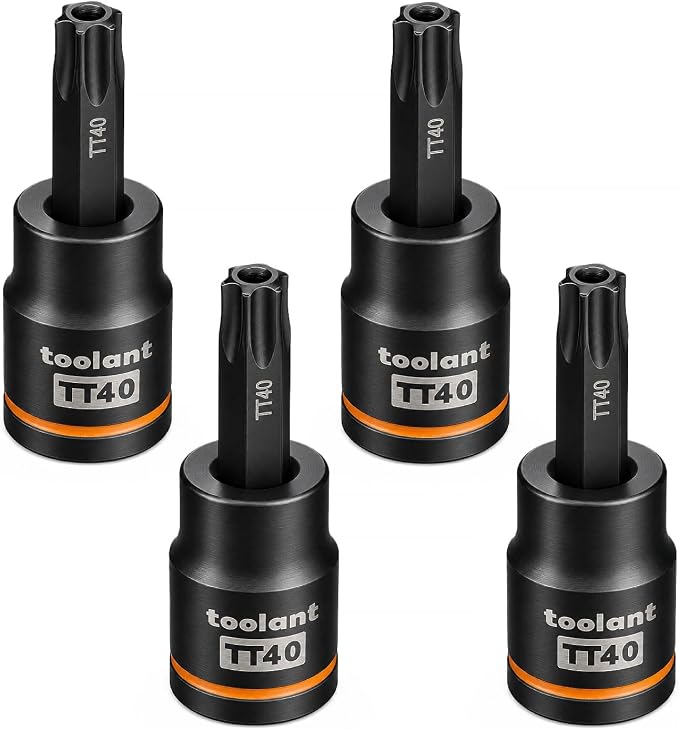 toolant Torx T40 Impact Bit Socket Set 4pcs, 3/8" S2 Steel Air Drive Star Sockets, Long High Impact Bits, Professional Mechanic & Automotive Repair Socket Set