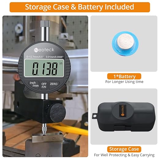 Neoteck 0-12.7mm/0.5" Digital Dial Indicator with 0.01mm/0.0005" High Precision Dial Gauge with LCD Display,Inch/Metric Conversion,Zero Setting,for Lathe, Runout Measurement,Mechanical Workshop