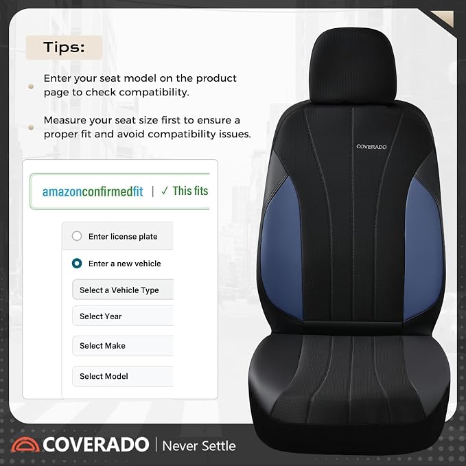 Coverado Seat Covers for Car, Leather Automotive Car Seat Covers 5 Seats, Mesh Breathable Auto Seat Protectors, Driver Seat Covers Universal Fit for SUV, Truck, Vans, Sedan