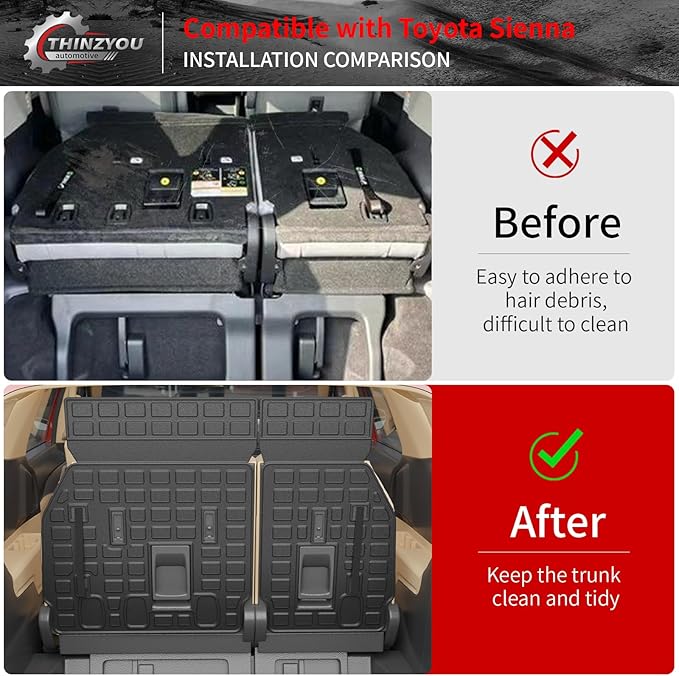Cargo Mat Compatible with 2021-2025 2026 Toyota Sienna 7&8 Seats Cargo Liner Cargo Mat Trunk Mat Trunk Liner Back Seat Cover 2024 Sienna Accessories (Upgrade Trunk Mat+Backrest Mats)