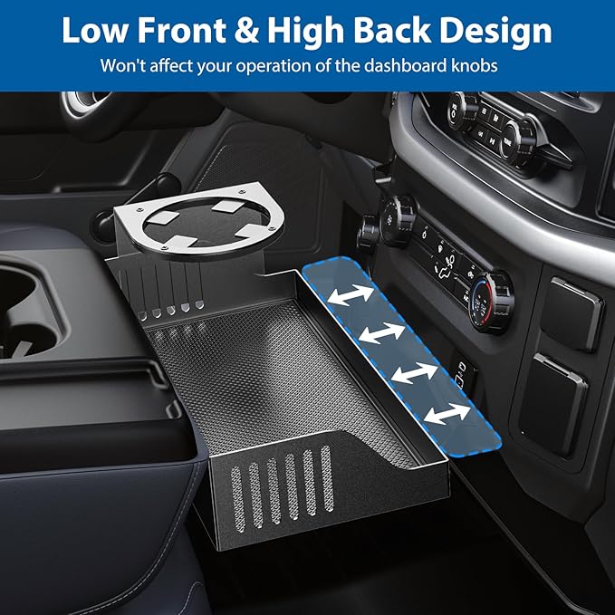 Highly Elastic Cargo Net for Pickup Truck Bed & All Metal Front Center Seat Headrest Organizer with Cup Holder Compatible with 2011-2025 2026 Ford F150 F250 F350 F450 F550 F650