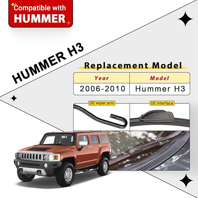 Windshield Wiper Blades Replacement for 2006 2007 2008 2009 2010 Hummer H3 Original Factory Quality Front Rear Wipers Blade Set for My Car - 17" 16" 10" (Pack of 3)