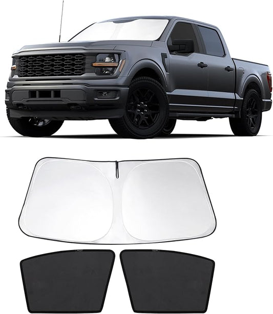 3PCS Car Window Shades Front Windshield Sun Shade Foldable Window Shade Custom Fit for 2021-2024 Fo-rd F-150 Accessories Car Shades for Front Windows Anti-UV Rays Block Heat