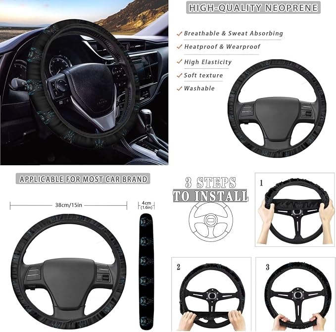 Owl Dreamcatcher Print Car Seat Covers Full Set Car Accessories Pack of 10 Steering Wheel Cover Car Trash Can Keychain Air Vent Pounch Bag Cup Holder Interior Covers for Auto