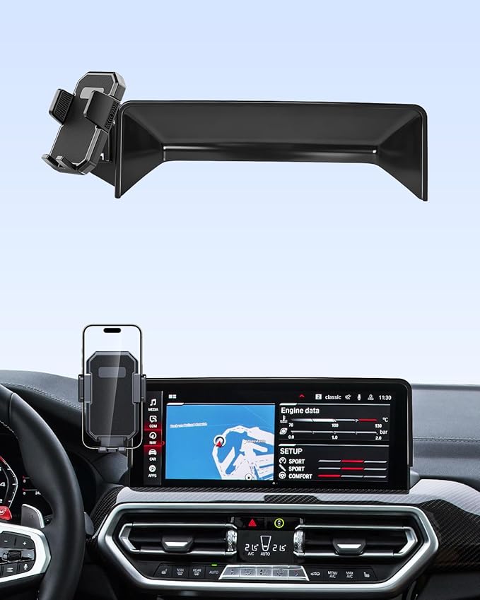 PZK Car Phone Holder for BMW X3 2022-2024/ BMW X4 2022-2024 2025 Accessories 12.3-Inch Screen Fixed Clip Auto Lock Clamping Phone Mount with Sunglasses Storage Box 360° Rotation (Not Fit 10.25-Inch)