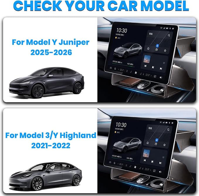 Upgrade Under Screen Storage Organizer Set for Tesla Model Y Juniper 2025-2026 Model 3 Highland 2021-2022 Center Console Organizer Upper & Lower Console