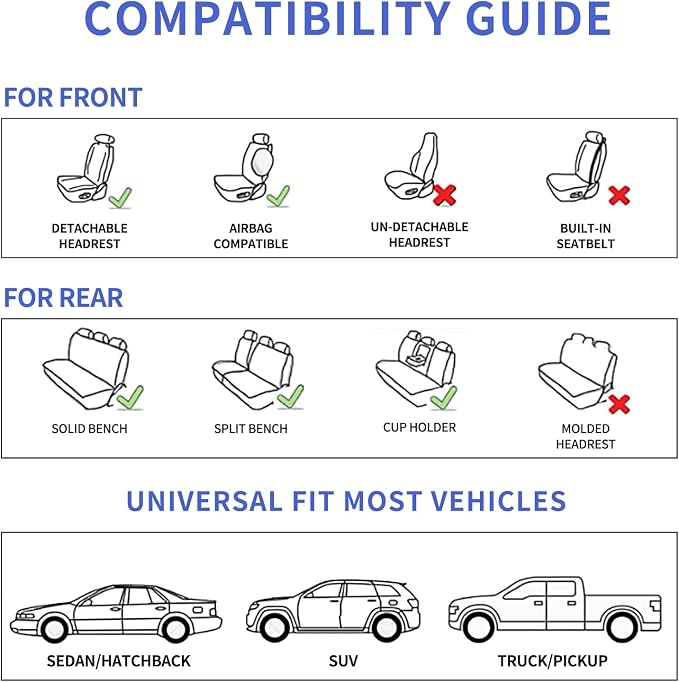 MINGBRON Seat Covers for Cars, Waterproof Seat Covers, Leather Car Seat Covers 2 Pack, Universal Seat Cushion Protector for Most Cars Black&Beige Line