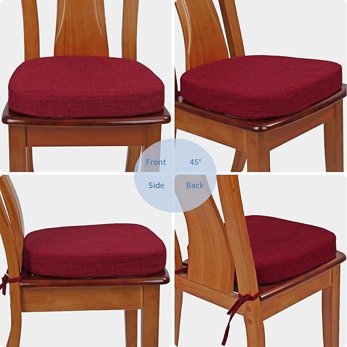BUYUE Thickened 2.5" Friendly Woven Fabric Dining Chair Cushion, U-Shape High Density Foam Comfortable Chair Pad for Kitchen, Slip Resistant Indoor Seat Cushion (1 Piece, Red)