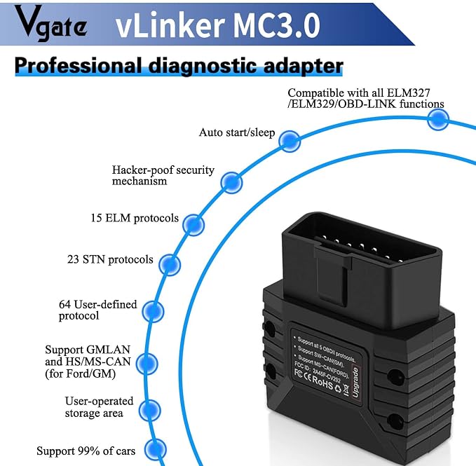 Vgate vLinker MC Bluetooth 3.0 OBD2 Scanner Code Reader Diagnostic Scan Tool for Android & Windows, Black