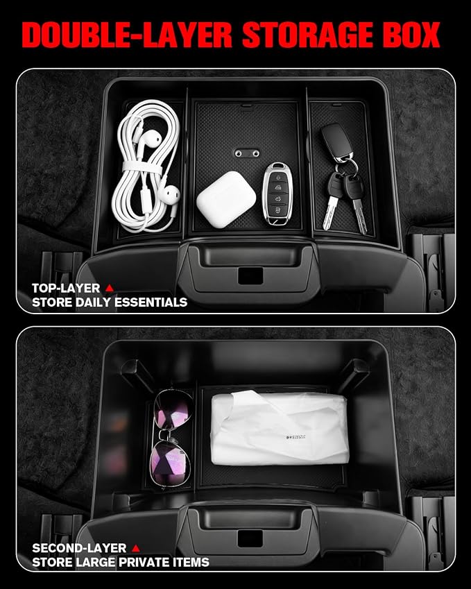 for 2019-2026 Silverado/Sierra 1500 & 2020-2026 Silverado/Sierra 2500HD/3500HD Accessories(Split-Bench Folding Seat Only) Double Layer Center Console Hanging Organizer Box