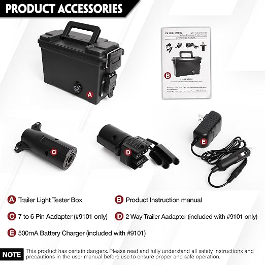 9101 Trailer Light Tester 7 Way Spade Pin with Trailer Plug Adapter Trailer Wiring Tester for RV Utility Trailer Test Lighting and Brake Systems Avoid Blown Fuses