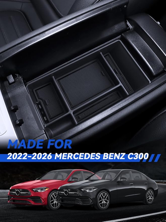 for C300 Center Console Organizer 2022-2025 2026 Mercedes C Class W206 Accessories Armrest Tray Middle Storage Box Insert Container Durable ABS Plastic