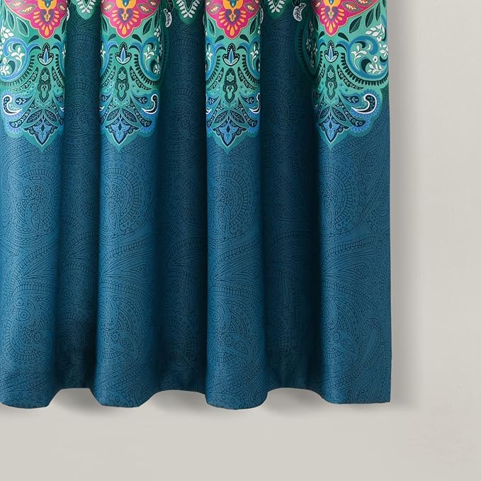 Lush Decor Boho Chic Light Filtering Window Curtain Panels Pair 52" W x 63" L +2" Turquoise & Navy - Colorful Curtains for Living Room - Maximalist Decor