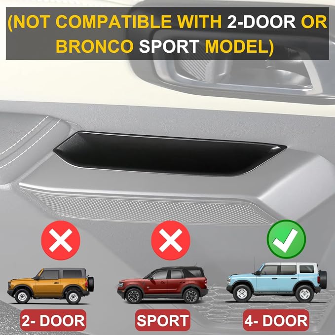 4-Door Handle Storage Compatible with 2026 2025 2024 2023 2022 2021 Ford Bronco Interior Accessories 4 Door Front Rear Grab Handle Pocket Organizer - ABS Plastic (Not for Bronco Sport)