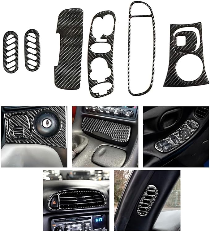 NLQR 18PCS Real Carbon Fiber Kits Full Interior Trim Cover, Compatible with Chevrolet Corvette C5 1998-2004 Center Console Dashboard Control Panel Cover Air Conditioning Vent Cup Holder Gear Trim