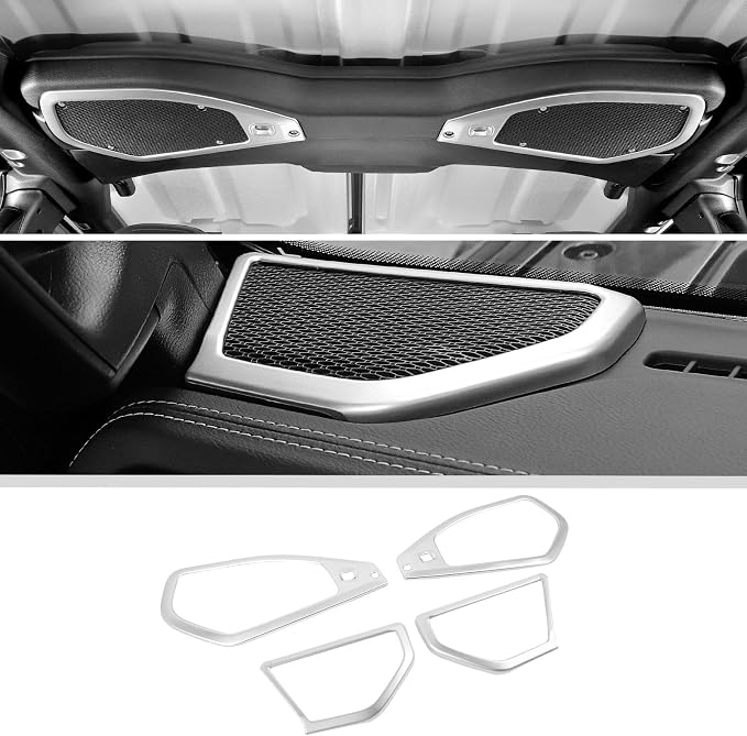 JWWY for Jeep JL Speaker Audio Trim Top & A Pillar Cover Trim for 2024 Jeep Wrangler JL JLU & Gladiator JT Accessories ABS 4PCS Silver