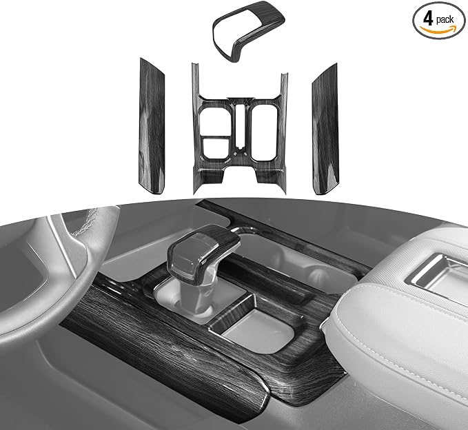 for Silverado Center Console Gear Shift Panel Trim Cover Fit for Chevy Silverado 2022+ Black Wood Grain Interior Accessories 4pcs