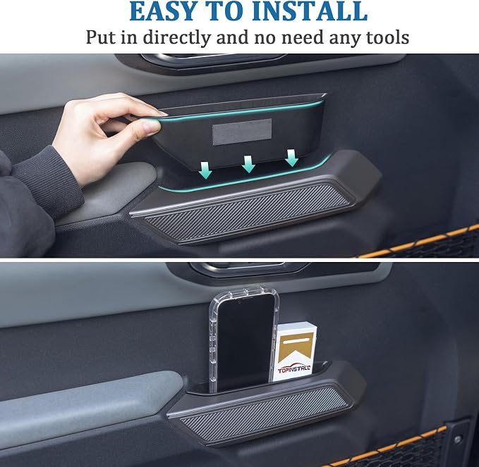 TOPINSTALL Center Console Organizers and Door Handle Box Compatible with 2021-2024 Bronco 4-Door Accessories, Full Size Armrest Storage Tray Inner Storage Box (Not for Bronco Sport)