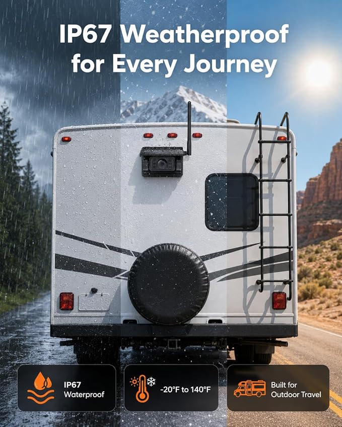 Magnetic Solar Wireless Backup Camera : 4.3" Portable Truck Cameras | Easy Install Scratch-Proof No Delay Backup Camera for Truck Rechargeable HD 1080P for Trailer Small RV Camper