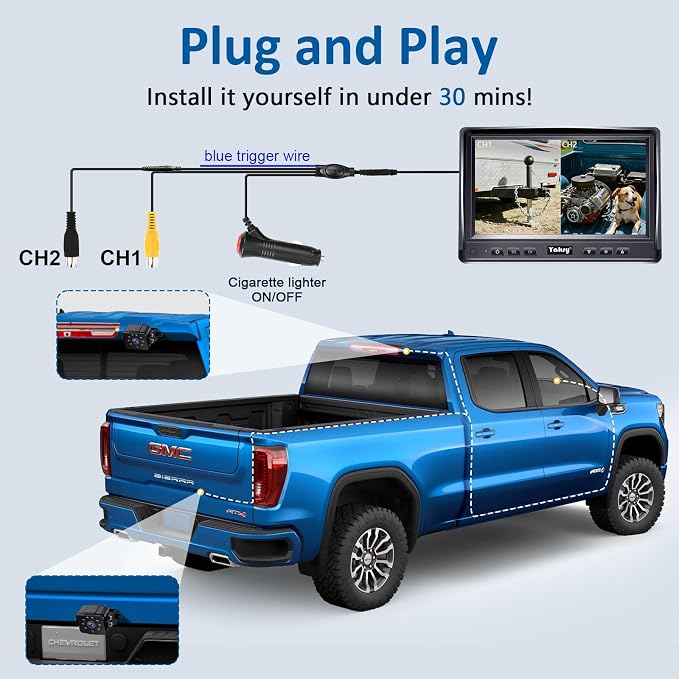 Dual RV Backup Camera for Truck - 7 Inch HD Split Screen Reverse Camera for Trucks, Easy Install, IR Night Vision, IP69 Waterproof - Rear Camera for Trucks, Trailers, RVs, Tractors
