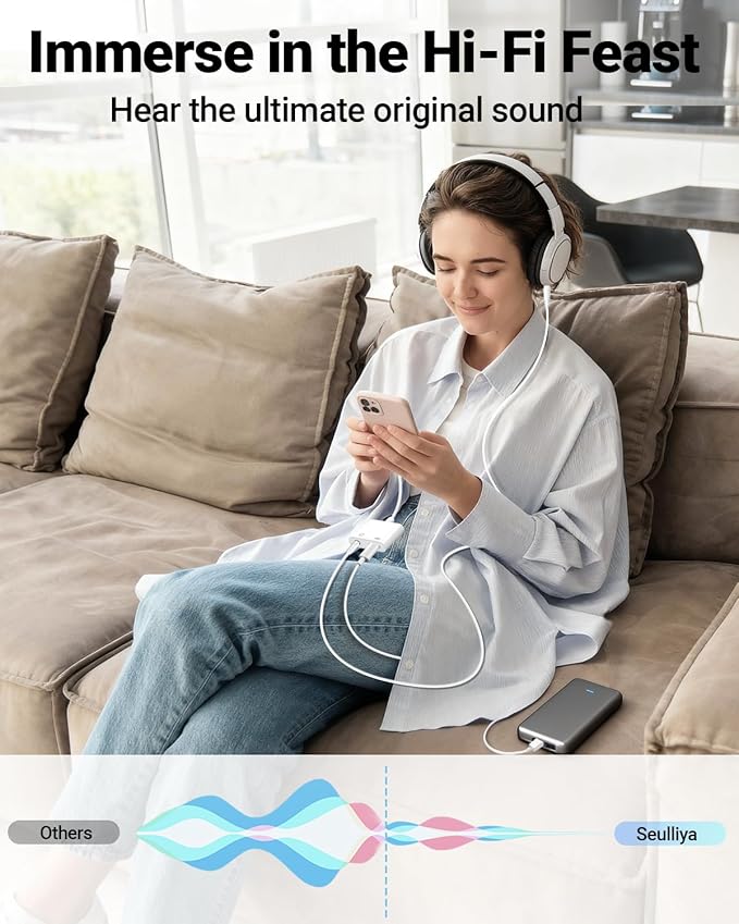 Seulliya USB C to 3.5mm Headphone Jack and Charger Adapter, 2-in-1 Audio & Fast Charging Splitter for Apple iPhone 17/16/15/Pro/Pro Max, iPad, Samsung, Pixel, and More 5Pack