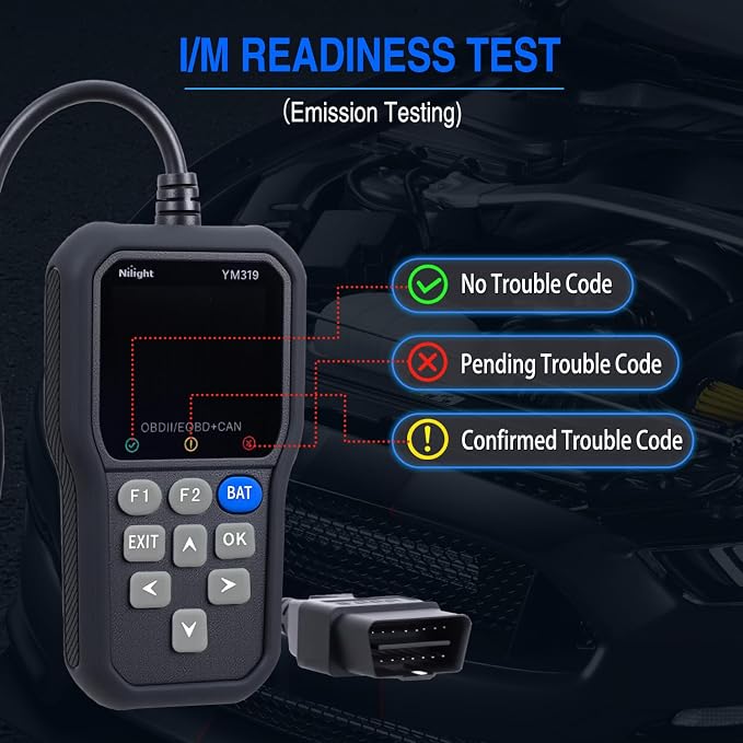 Nilight YM319 Professional OBD2 Scanner Car Diagnostic Tool - 2.4” IPS Full-View Color Screen Code Reader - Live Data Graphing, Battery Test for All 1996 & Newer Cars
