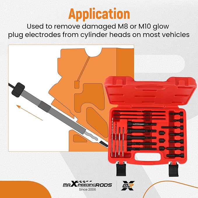 maXpeedingrods 22PCS Glow Plug Removal Tool Kit, Fuel Glow Plug Extractor Kit for M8 M10, Glow Plug Electrodes Removal Tool, with Carry Case
