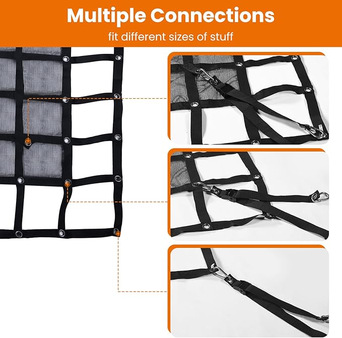 Heavy Duty Cargo Net, 4.75 x 6 ft Truck Bed Cargo Net, Cargo Carrier for Trailer Jeep SUV UTV Rack Bed Rail Boat Pickup Bed, 4 Straps with Carabiner Clips & J-Hook (57 x 72 inches)