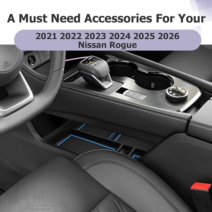 LUWU 2025 2026 Rogue Lower Center Console Tray Storage Box for 2021 2022 2023 2024 2025 2026 N issan Rogue Accessories Armrest Console Organizer ABS Material Blue-trim