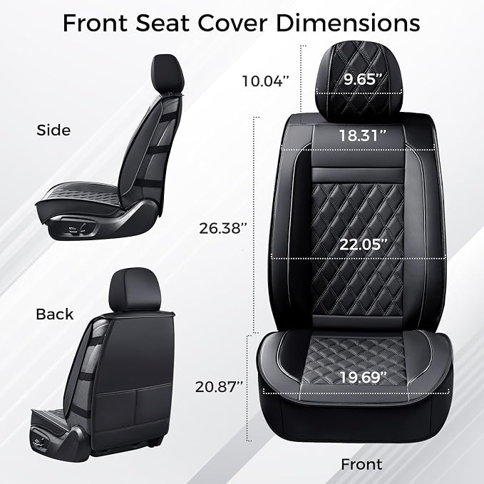 Huidasource Car Seat Covers Front Seats, Black Front Seat Cover for Cars, Faux Leather Automotive Car Seat Cushion Protector Universal Fit for Most Cars,Vans,Trucks, SUVs (Front Pair/Black)