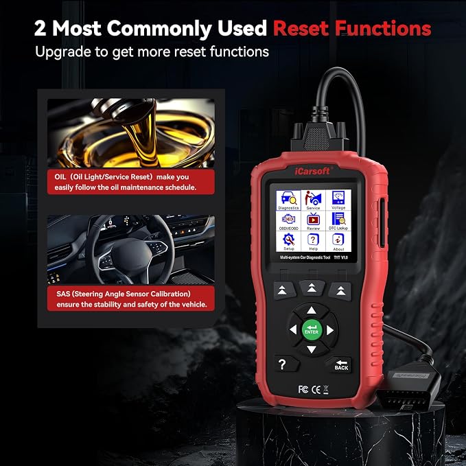 iCarsoft TYT V1.0 All Systems Scan Tool for Most Toyota/Nissan/Honda/Hyundai/Kia and Etc Japanese/Korean Cars Oil Reset SAS Calibration Services for AutoVIN Lifetime Free Update OBD2 Scanner CAN-FD