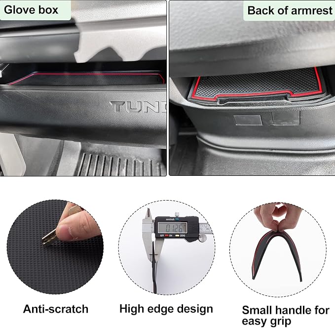 JDMCAR Liner Accessories (Red Trim) and Center Console Organizer (Red Trim) Compatible with 2022 2023 Toyota Tundra Accessories