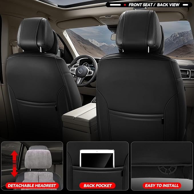 Auto Dynasty Car Seat Covers Front Set, Anti-Slip Automotive Interior Covers with Storage Pocket, Breathable Car Seat Protectors, Airbag Compatible, Universal Fit Most Vehicles, Gray (Voris Series)