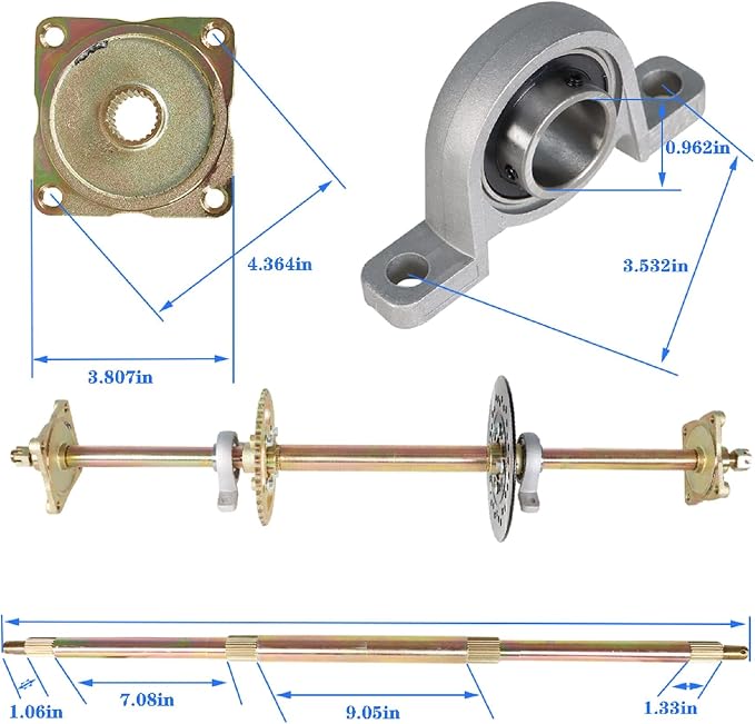 Labwork 1.2x 32 Live Rear Axle Kit + Disc Wheel Hub Replacement for 428 Sprocket Go Kart ATV Quad and Drift Trikes