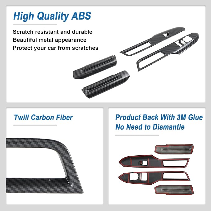 Carbon Fiber Window Lift Switch Panel Cover Compatible with Ford Mustang 2024 2025