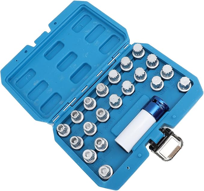 Qqmora 21pcs Wheel Lock Lug Nut Remover Tool Kit with 0.5in Drive Adapter Steel Chrome Plated 36 1 300 for R50 R52 R53