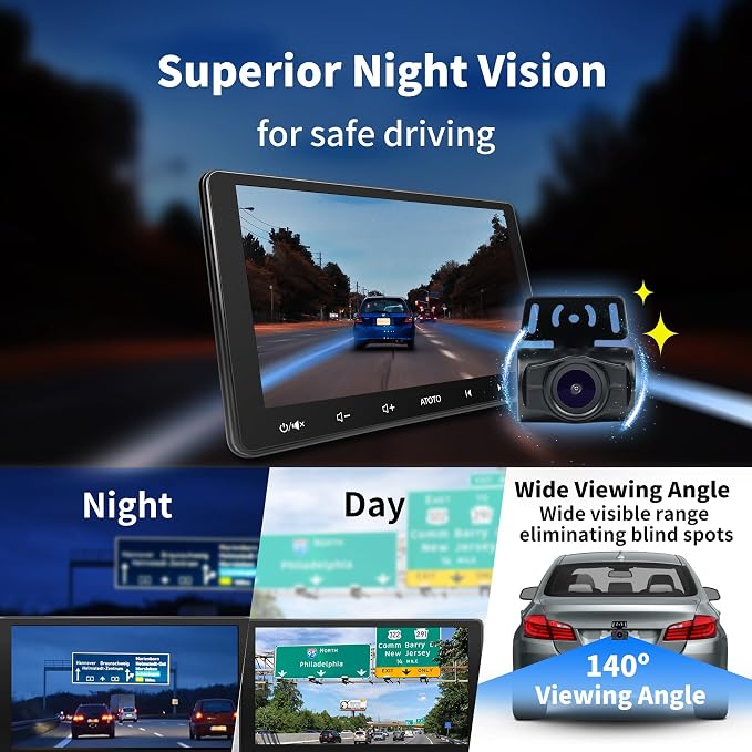 ATOTO Wireless Backup Camera, 140° Wide Viewing Angle, AHD 720P with Night Vision, Stable Signal Transmission Rear View Camera for Cars/SUVs/Trucks, WRC-HD10LR