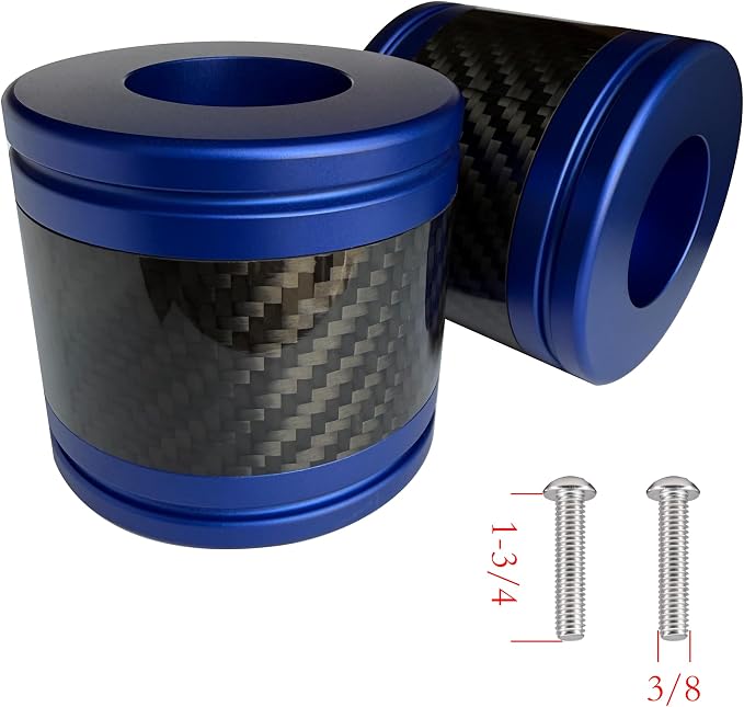 Motorcycle front and rear crash bar decorative wheels, engine crash bar sliders, and saddlebag crash bar decorative covers, CNC machined with embedded carbon fiber accents. (blue)