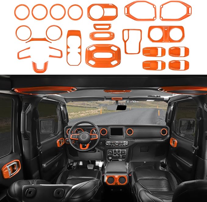 23PCS Full Set Interior Decor Trim Kits Fit for 2018-2023 Jeep Wrangler JL JLU & Gladiator JT 4Door Dashboard Cup Holder Headlight Switch Gear Shift Roof Speaker Map Light Inner Door Bowl Trim