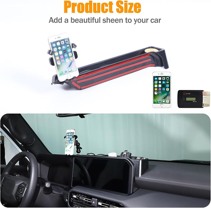Center Console Dash Organizer Tray Compatible with Toyota Land Cruiser 250 Prado 2024 2025 2026 Navigation Screen Rear Insert Auxiliary Storage Box,Phone Holder Accessories (Style B)